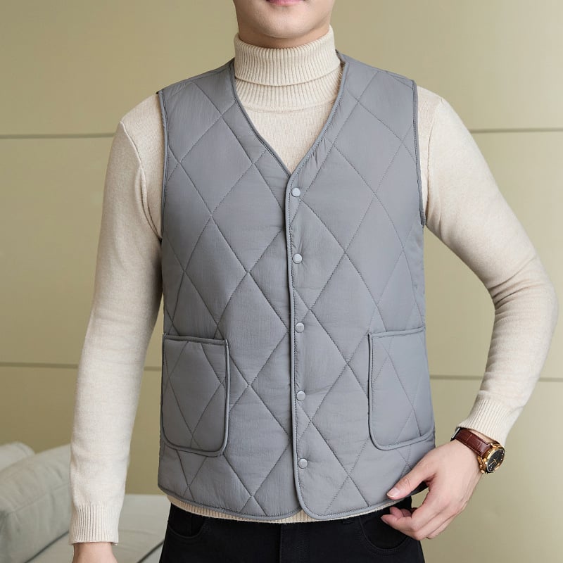 Férfi poliészter mellény, kockás mintázat, poliészter töltet, 3D zsebek