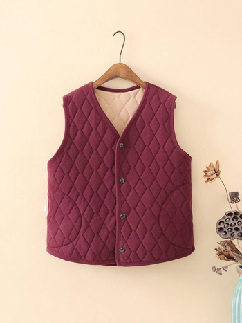 Női mellény fleeces béléssel, kardigán-stílusú, V-nyakú, Derong poliészter anyag, hossz 50-65 cm, őszi-téli