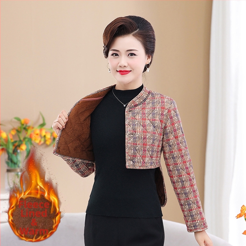 Teplá vesta s fleecovou podšívkou na ochranu paží a ramien pre ženy, zima 2025, kvetinový vzor, krátky strih 40–50 cm, bez žehlenia