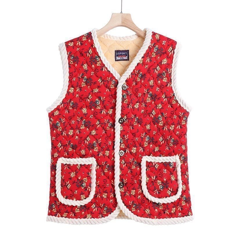 Vestă din lână cu căptușeală din fleece, model carouri, guler în V, lungime ultra- scurtă, pentru femei adulte