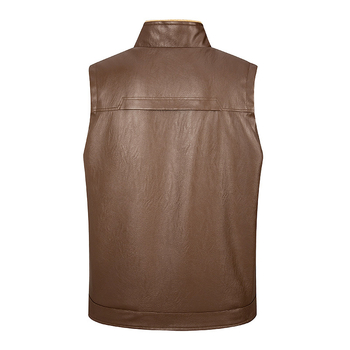 PU bőr mellény, fleece béléssel, álló gallér, cipzáras zárás, téli viselet