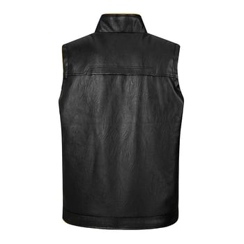 PU bőr mellény, fleece béléssel, álló gallér, cipzáras zárás, téli viselet