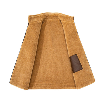 PU bőr mellény, fleece béléssel, álló gallér, cipzáras zárás, téli viselet