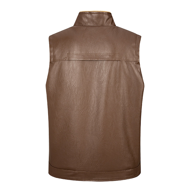 PU bőr mellény, fleece béléssel, álló gallér, cipzáras zárás, téli viselet