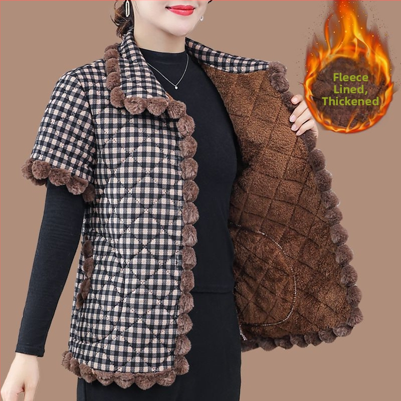 Dámska vesta s výplňou z vlneného materiálu, V-krk, flísová podšívka, zimné vonkajšie oblečenie 2025
