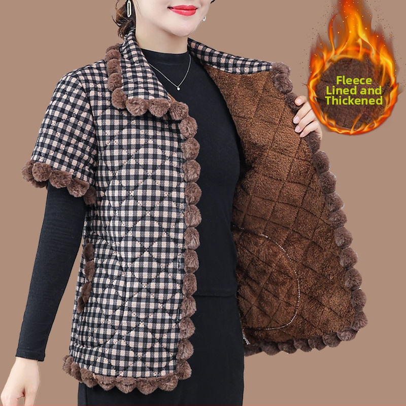 Dámska vesta s výplňou z vlneného materiálu, V-krk, flísová podšívka, zimné vonkajšie oblečenie 2025