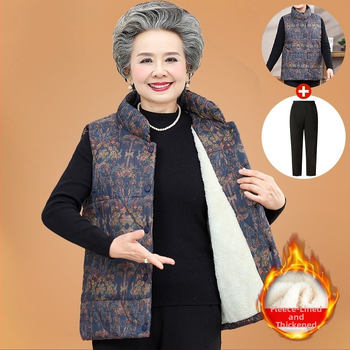 Vestă fără mâneci pentru femei în vârstă, toamnă 2025 – guler înalt, material PVC, culoare uni, stil chinezesc