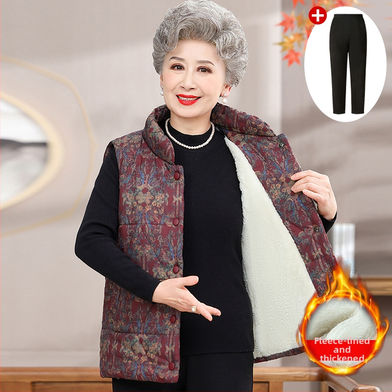 Vestă fără mâneci pentru femei în vârstă, toamnă 2025 – guler înalt, material PVC, culoare uni, stil chinezesc