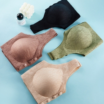 Be vielos krūštis su priekiniu užsegimu, 3/4 kaušiai, plonas formuojamas puodelis, nailoninis audinys, kvėpuojantis be siūlių dizainas, mamoms