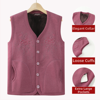 Vestă de iarnă cu fleece pentru femei - stil casual, pentru persoane în vârstă, poliester peste 95%, lungime normală 50–65 cm