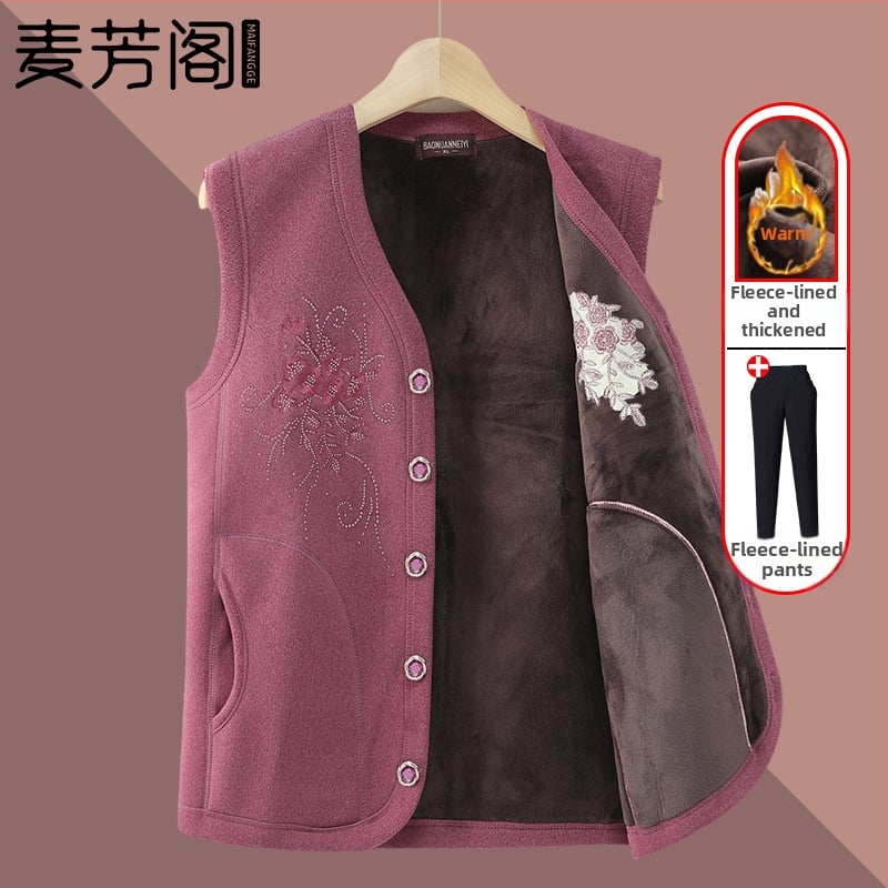 Vestă de iarnă cu fleece pentru femei - stil casual, pentru persoane în vârstă, poliester peste 95%, lungime normală 50–65 cm