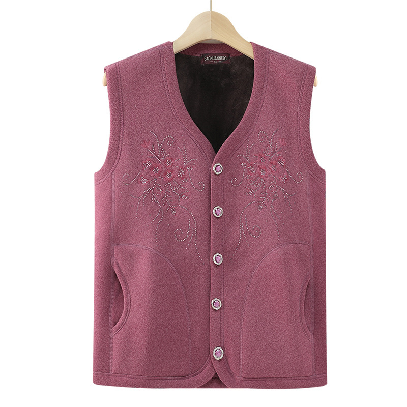 Vestă de iarnă cu fleece pentru femei - stil casual, pentru persoane în vârstă, poliester peste 95%, lungime normală 50–65 cm