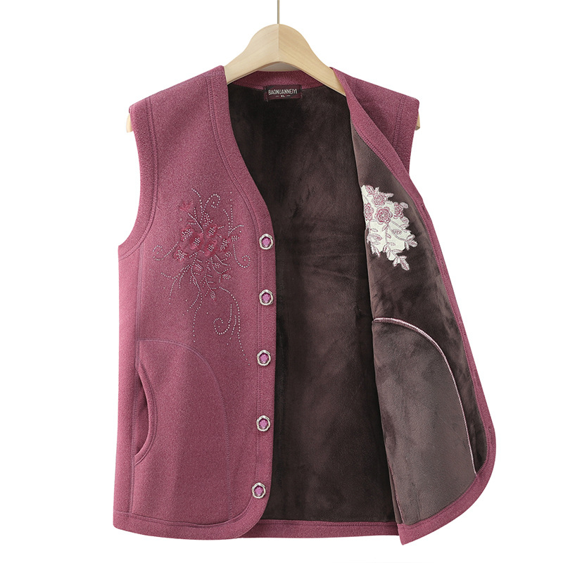 Vestă de iarnă cu fleece pentru femei - stil casual, pentru persoane în vârstă, poliester peste 95%, lungime normală 50–65 cm