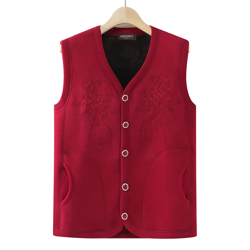 Vestă de iarnă cu fleece pentru femei - stil casual, pentru persoane în vârstă, poliester peste 95%, lungime normală 50–65 cm