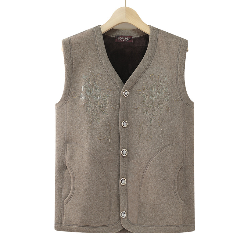 Vestă de iarnă cu fleece pentru femei - stil casual, pentru persoane în vârstă, poliester peste 95%, lungime normală 50–65 cm