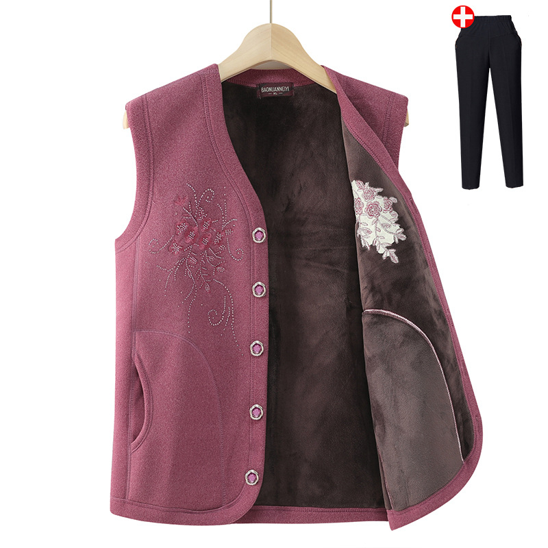 Vestă de iarnă cu fleece pentru femei - stil casual, pentru persoane în vârstă, poliester peste 95%, lungime normală 50–65 cm