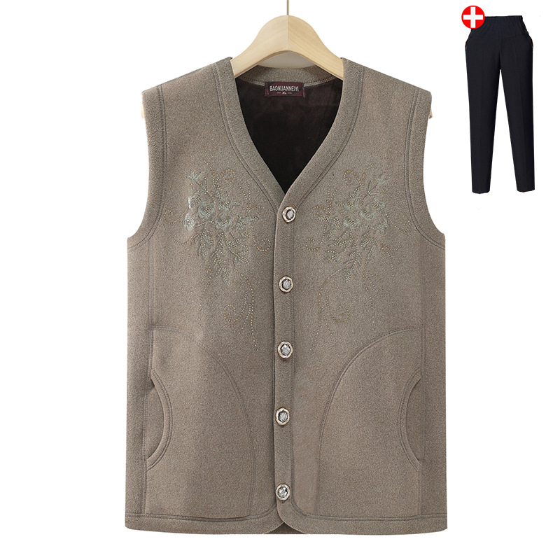 Vestă de iarnă cu fleece pentru femei - stil casual, pentru persoane în vârstă, poliester peste 95%, lungime normală 50–65 cm