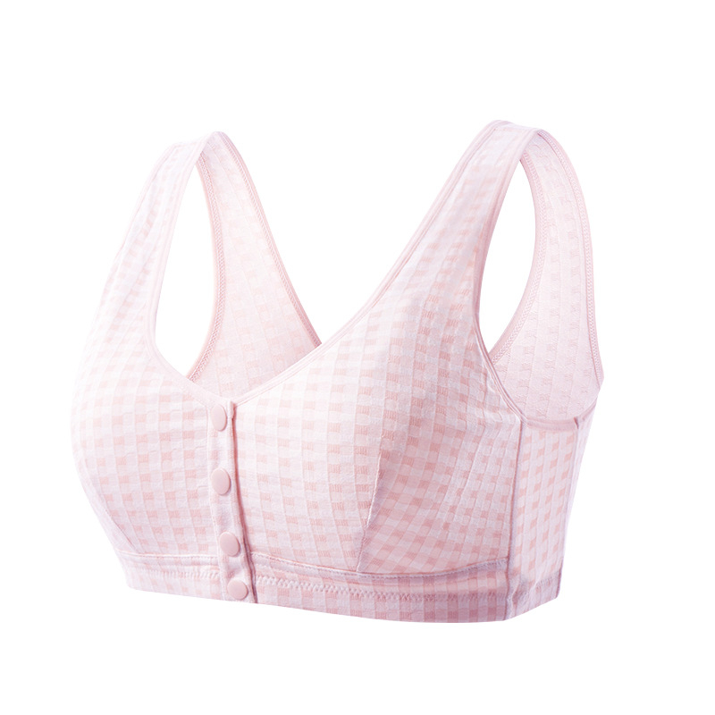 Vesto stiliaus liemenėlė vidutinio amžiaus ir vyresnėms moterims, kvėpuojanti medvilnė, pilnos taurės su plonais formuojamais taurėjais, priekinis segtukas užsegimas, fiksuoti dvigubi pečių dirželiai