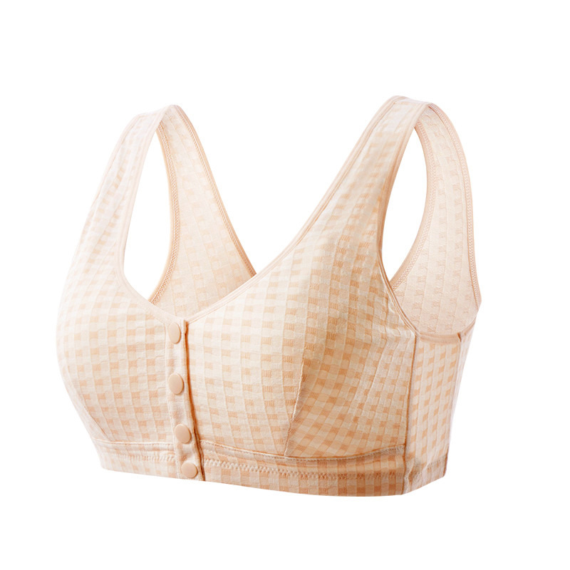 Vesto stiliaus liemenėlė vidutinio amžiaus ir vyresnėms moterims, kvėpuojanti medvilnė, pilnos taurės su plonais formuojamais taurėjais, priekinis segtukas užsegimas, fiksuoti dvigubi pečių dirželiai