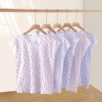 Vasaros medvilninis moterų topas, laisvas kirpimas, apvalios kaklo iškirpimas, plonas audinys