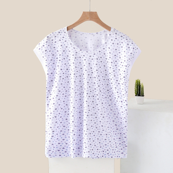 Vasaros medvilninis moterų topas, laisvas kirpimas, apvalios kaklo iškirpimas, plonas audinys