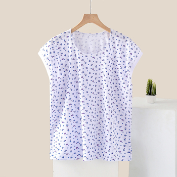Vasaros medvilninis moterų topas, laisvas kirpimas, apvalios kaklo iškirpimas, plonas audinys
