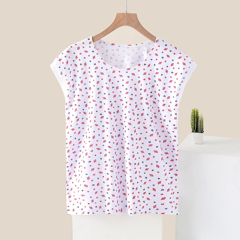 Vasaros medvilninis moterų topas, laisvas kirpimas, apvalios kaklo iškirpimas, plonas audinys