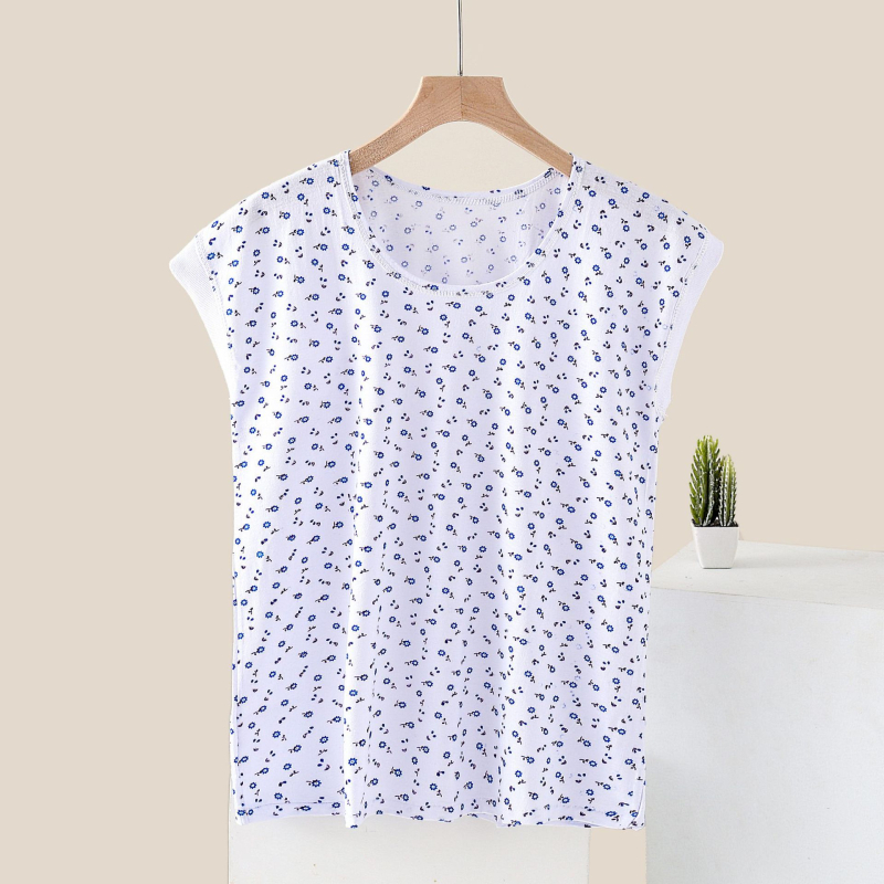 Vasaros medvilninis moterų topas, laisvas kirpimas, apvalios kaklo iškirpimas, plonas audinys