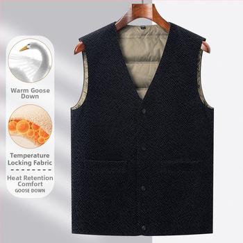 Vesta de iarnă pentru bărbați, umplutură din puf de gâscă 91-95%, izolație groasă, guler în V, fermoar frontal, buzunare frontale