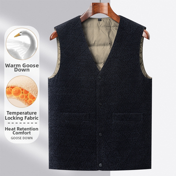 Vesta de iarnă pentru bărbați, umplutură din puf de gâscă 91-95%, izolație groasă, guler în V, fermoar frontal, buzunare frontale
