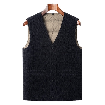 Vesta de iarnă pentru bărbați, umplutură din puf de gâscă 91-95%, izolație groasă, guler în V, fermoar frontal, buzunare frontale