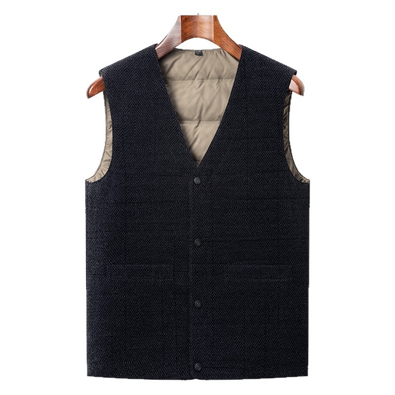 Vesta de iarnă pentru bărbați, umplutură din puf de gâscă 91-95%, izolație groasă, guler în V, fermoar frontal, buzunare frontale