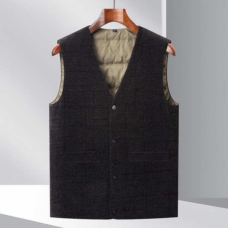 Vesta de iarnă pentru bărbați, umplutură din puf de gâscă 91-95%, izolație groasă, guler în V, fermoar frontal, buzunare frontale