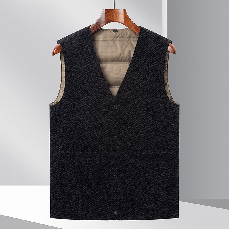 Vesta de iarnă pentru bărbați, umplutură din puf de gâscă 91-95%, izolație groasă, guler în V, fermoar frontal, buzunare frontale