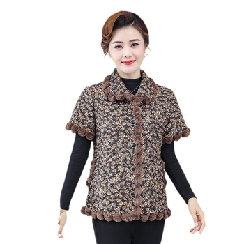 Női mellény fleece-betétes, virágmintás, rever gallérral, egysoros záródás, őszi-téli szezon