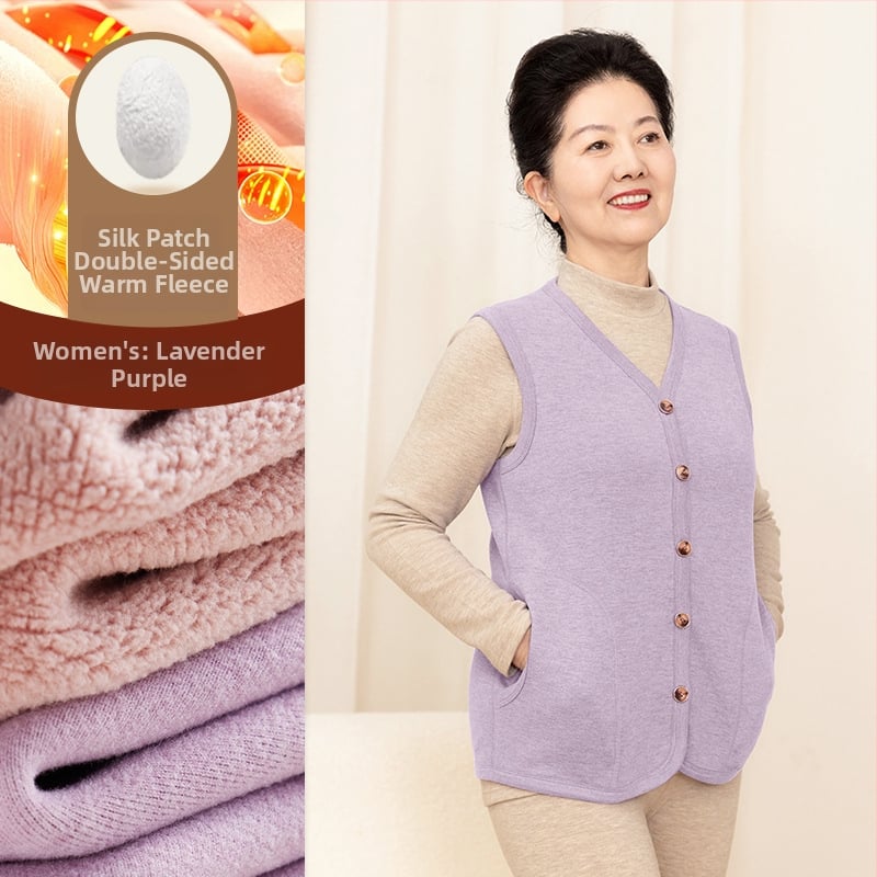 Vestă cu încălzire automată pentru adulți — căptușeală din fleece de miel, poliester 90–95%, elastan până la 30%, culoare solidă, lungime medie