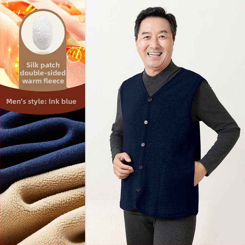 Vestă cu încălzire automată pentru adulți — căptușeală din fleece de miel, poliester 90–95%, elastan până la 30%, culoare solidă, lungime medie