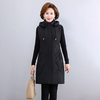 Női kapucnis bélelt mellény középhosszú, egyszínű, poliészter anyagú