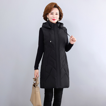 Női kapucnis bélelt mellény középhosszú, egyszínű, poliészter anyagú