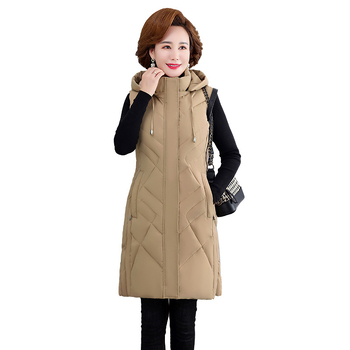 Női kapucnis bélelt mellény középhosszú, egyszínű, poliészter anyagú