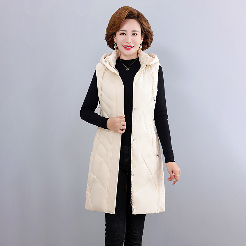 Női kapucnis bélelt mellény középhosszú, egyszínű, poliészter anyagú