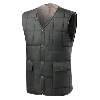 Мъжки дебел флийсов жилет с множество джобове, V-образно деколте, тясна кройка, едноредово закопчаване