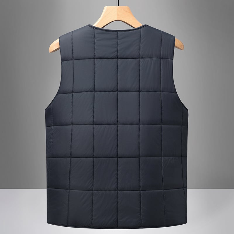 Мъжки дебел флийсов жилет с множество джобове, V-образно деколте, тясна кройка, едноредово закопчаване