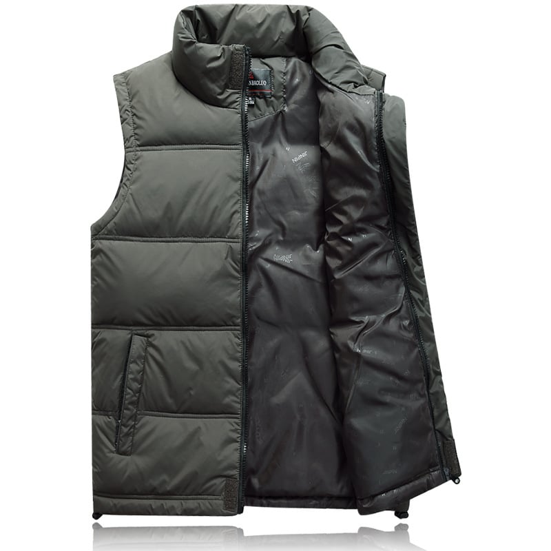 Muški slim-fit puffer vest sa stojećim ovratnikom, zatvaračem i višestrukim džepovima, zimska upotreba
