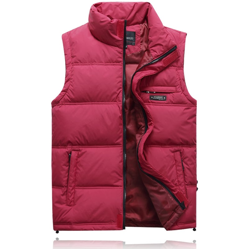 Muški slim-fit puffer vest sa stojećim ovratnikom, zatvaračem i višestrukim džepovima, zimska upotreba