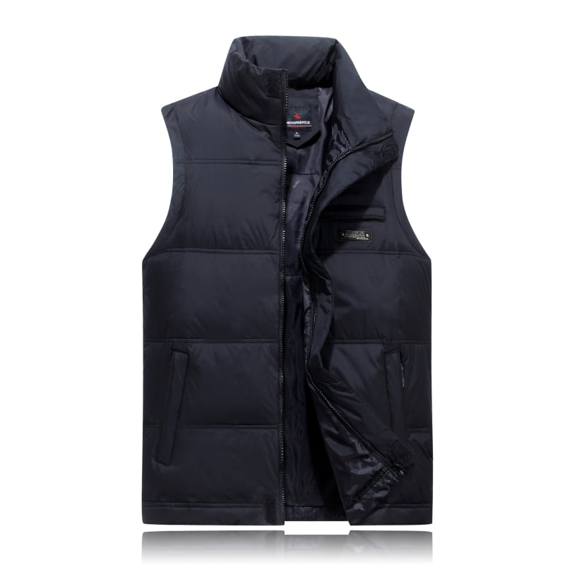 Muški slim-fit puffer vest sa stojećim ovratnikom, zatvaračem i višestrukim džepovima, zimska upotreba