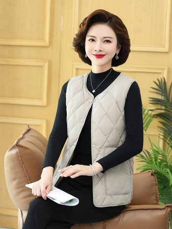 Vesta-jachetă din poliester pentru femei de vârstă mijlocie și în vârstă, guler rotund, stil casual, lungime normală 50–65 cm