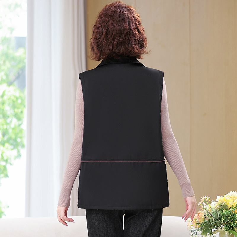 Toamnă 2025, vestă în stil coreean pentru femei de vârstă mijlocie și în vârstă, model solid cu broderie, lungime medie, din amestec de bumbac și poliester