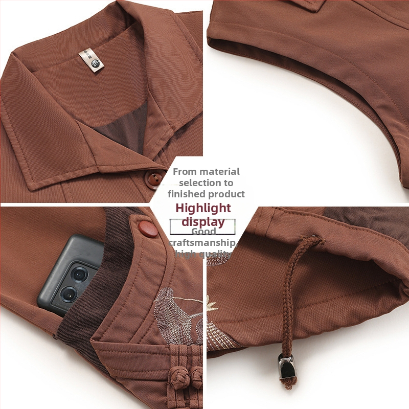 Toamnă 2025, vestă în stil coreean pentru femei de vârstă mijlocie și în vârstă, model solid cu broderie, lungime medie, din amestec de bumbac și poliester