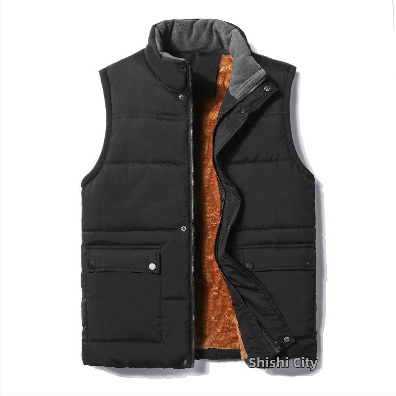 Pánska vesta s fleecovou podšívkou, stojatý golier, károvaný vzor, predný zips a patchové vrecká